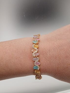 Gold Filled Candy Stone Crystal Wave Bracelet - 6.5-7"